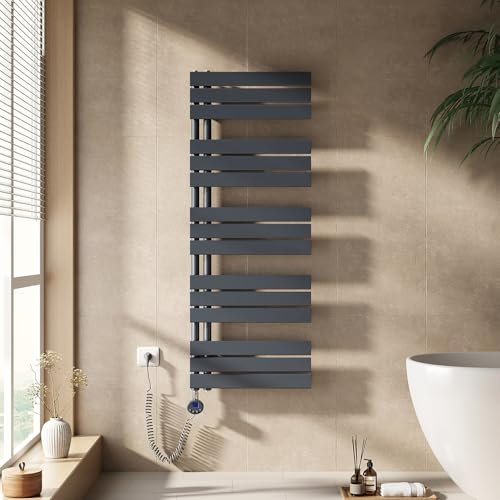 EMKE Handtuchheizkörper Elektrisch mit Thermostat, Badheizkörper Handtuchhalter Elektrisch Handtuchwärmer Handtuchtrockner Handtuchheizung mit Heizstab Anthrazit 1320x500 mm 800W