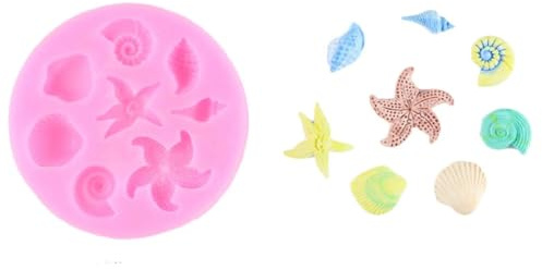 Moldes de silicona, suministros para hacer jabón, 7 x 7 cm, moldes de silicona 3D con diseño de animales marinos, caracolas, estrellas de mar, cupcakes, fondant, decoración de pasteles, chocolate,