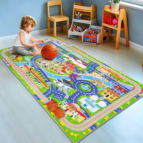 GthreeD Kids Carpet Playmat Rug City Life 80x150cm Anti Slip Play Rug | Play Learn and Have Fun Safely - Kids Baby Children Educational Road Traffic Play Mat for Bedroom PlayRoom Game Safe Area
