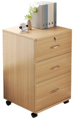 Aktenschrank aus Massivholz mit abschließbarer Schublade, mobiler Büroschrank für Schlafzimmer, Druckerständer, Naturholz-Finish