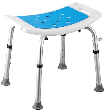 VED Justerbar halkfri duschpall – lätt rostfri badstol i aluminium för äldre, funktionshindrade, graviditet, postkirurgi, 38 till 51 cm (14,96 till 20 tum)
