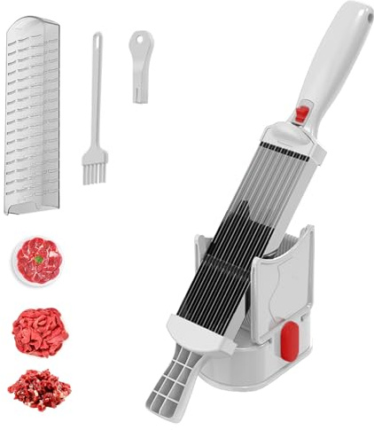 ACESOME Fleischschneidemaschine, ABS+Rostfreie Stähle Meat Slicer Aufschnittmaschine Manueller, schneidemaschine küche,Doppelgriff Verstellbarer Fleischschneider 2/4 mm Dick (Weiß)