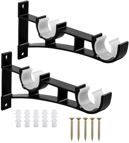 2 soportes de barra de cortina dobles resistentes para ventana, dormitorio, hogar, barra de cortina
