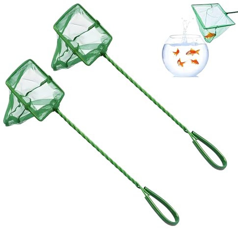 2PCS Fish Net, Fishing Nets for Fish Tank, Aquarium Net with 25cm Handle, 8 x 7cm Mesh Pond Nets,Tropical Fishes Tank Accessories, Pond Nets for Catching Small Fishes