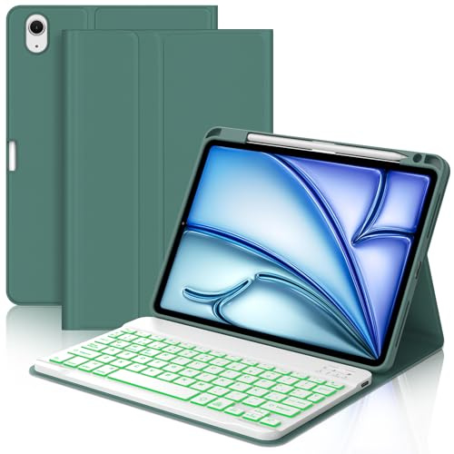 FOGARI Teclado para iPad Air 11 M2/M3/M4 2024/2025/2026 | Funda con Español Ñ Teclado Bluetooth Retroiluminado para iPad Air 11 M2/M3/M4 2024/2025/2026, Verde Oscuro