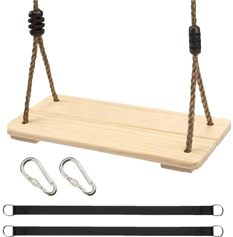 Tree Swing Natural Pine Wood Childrens Sensory Swing Outdoor Swings Kids Garden Play Equipment Encourages Balance Development Heavy Duty 150kg Capacity 46x20x5cm