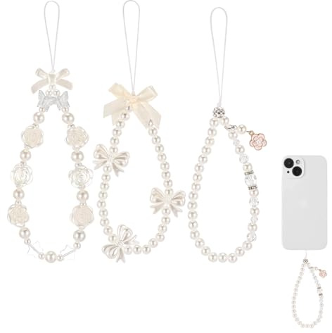 OUDQFCJ 3 pièces Dragonne Telephone Portable Perles, Bijoux De Telephone, Chaine De Telephone, Chaine Telephone Portable, Laniere Telephone Portable pour Femmes Filles