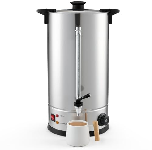 KOMORE 10L Hot Water Boiler, Catering Urn with Adjustable Temperature Control, 1800w, Double-Layer Stainless Steel Keep Warm and Water Gauge, Home Commercial Office Catering Parties