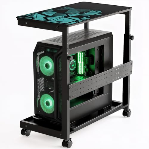 SEEVI Height Adjustable PC Stand 2-Tier Computer Tower Stand w/Rolling Wheels