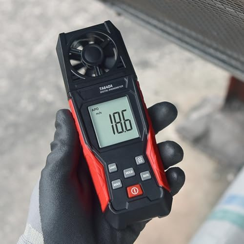 Digital Anemometer TA640A, Handheld Air Velocity Wind Meter With Temperature Display For HVAC Weather Station Testing