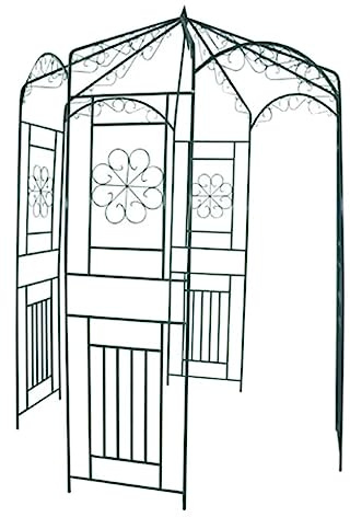 Rosenpavillon mit Dekorativem Metallrahmen, Sonnenpavillon, Rankgitter für Kletterpflanzen und Rosen, Wetterbeständig, 160x250 cm Dunkelgrün Schmiedeeisen