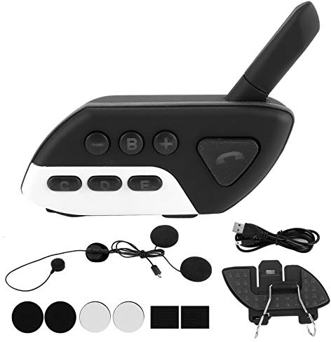 Klanata interfono Bluetooth per casco moto per guida di gruppo, cuffie di comunicazione wireless per 5 persone con riduzione del rumore, audio chiaro fino a 120 km/h, accoppiamento (Bianca)