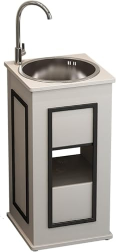Fregadero de baño independiente, estilo industrial, mueble de tocador moderno de hierro con almacenamiento, forma de cubo, diseño de pie