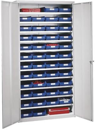 STEMO | Magazinschrank | HxBxT 1970 x 1000 x 450 mm | mit Regalkästen | 44 Kästen blau
