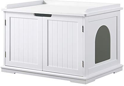 unipaws Cat Litter Box Enclosure Furniture, White