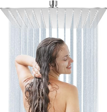 12inch Square Shower Hear, Large Rain Shower Head 304 Stainless Steel Bathroom Shower Head Waterfall Rainfall Showerhead (12inch Square)