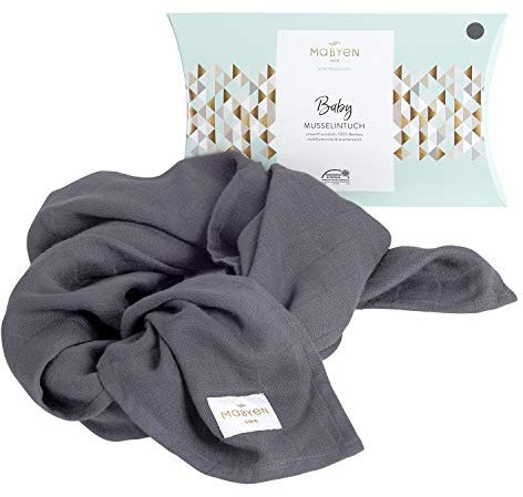 Mabyen Premium Baby Musselin Tuch - Mullwindel Spucktuch aus Musselin, 100% Bambus, 80x80cm, Dunkelgrau für Junge und Mädchen