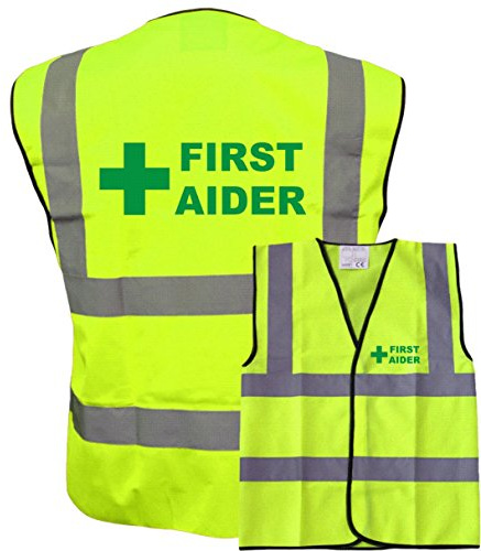 First Aider High Visibility Vest Made of Durable Polyester Fabric - Vibrant Yellow High Vis Vests with Reflective Vinyl Banding for Safety - Brook Hi Vis,
