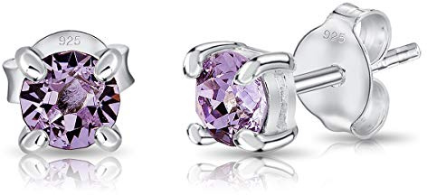 DTPsilver® MINI Boucles/Clous/Puces d'Oreilles en Argent Fin 925 et Cristaux de Swarovski® Elements Ronds - Diamètre: 4 mm - Couleur: Violet