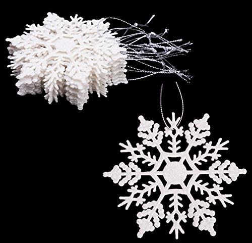 Packung mit 12-10 cm Glitter Schneeflocke zum Aufhängen - Weihnachtsschmuck… (klar schillernd)