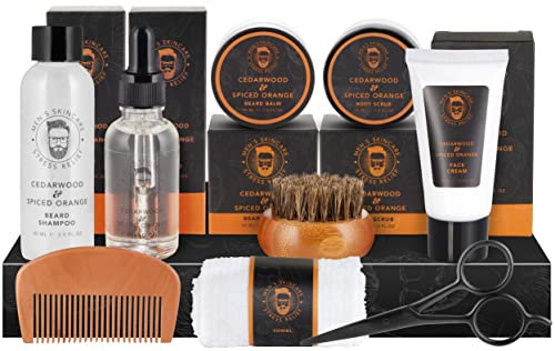 BRUBAKER 9-tlg. Bartpflege Geschenk Set mit Bartshampoo, Bartöl, Bartbalsam, Bartbürste, Peeling, Gesichtscreme, Bartkamm, Bartschere, Waschtuch - Männer Geschenk für den Liebsten oder Papa