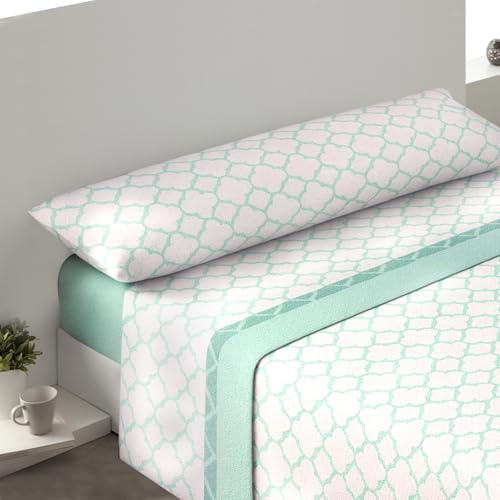 MERCURY TEXTIL- Juego de sábanas coralina, Verde (Cama 135) | Invierno, Sábana Polar Microfibra Térmica. Sábana bajera ajustable, encimera y funda almohada.