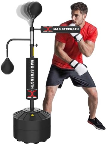 MAXSTRENGTH 3-in-1 Freistehender Boxsack, 3D-Spinnpunchingball, Boxbeutel, verstellbarer Speedball mit drehbarer flexibler Stange (3D-Speedball)