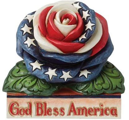 Enesco Jim Shore Heartwood Creek Gnome Patriotic Rose Miniature Figurine- Resin Hand Painted Collectible 4th of July Decorative USA Mini Gnomes Figurines Home Decor Statue, 2.8 Inch