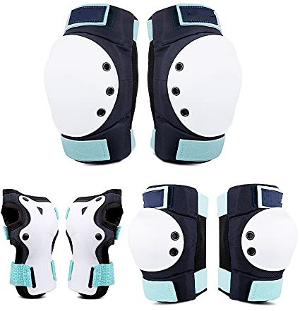 LTLCLZ Knieschützer Für Erwachsene Teenager Ellbogenschützer Handgelenkschutz Verstellbar Schutzausrüstung Inline Skating Radfahren Skateboard Scooter,Blau,L