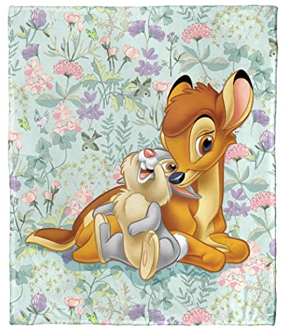 Northwest Disney Bambi - Manta de Seda con Tacto de 80 Celebraciones, 50 x 60 Pulgadas, dúo botánico