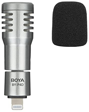 BOYA Mini Microphone iPhone BY-P4D pour téléphone iOS avec Port Lightning pour iPhone/iPad/iPod Microphone Externe Pliable avec Mousse Coupe-Vent pour Youtube, Vlogging, Live Stream