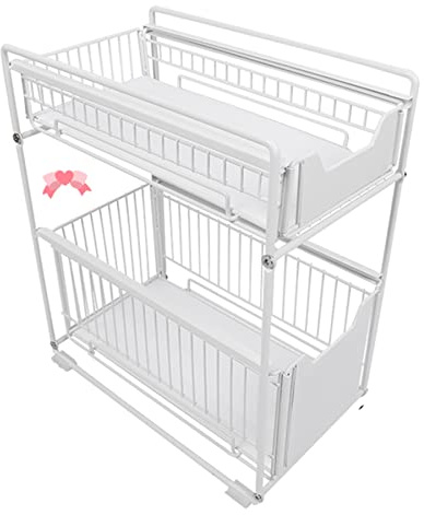HUOLE Schubladenregal, mit 2 Körben, Unterschrank Organizer, Küche und Bad, Korbauszug,37,4 * 26,5 * 44cm (weiß)