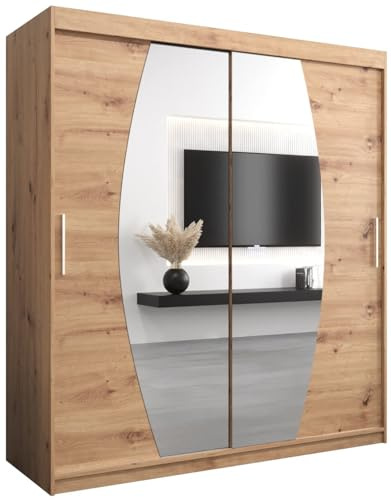ABIKSMEBLE Armoire Porte coulissante Miroir Elypse - Armoire Chambre - Dressing Chambre Adulte - Penderie Vetement Dressing - Garde Robe - Placard Chambre - Armoire 2 Portes - Closet