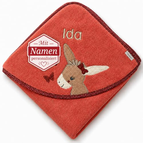 Sterntaler Badetuch 100x100 cm aus 100% Baumwolle personalisiert mit Namen/inklusive Bestickung (Emmily Schmetterlinge)