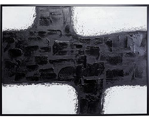Kare Design Bild mit Rahmen Crossroads Schwarz/Weiß, Leinwand, Wanddekoration, Kunstwerk, handgemalte Details, Wandbild, Gemälde, Abstrakt, Modern, Wohnzimmer, Schlafzimmer, Flur, 120x90x4cm