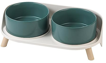 AHX Elevated Dog Food Water Bowl - Raised Dog Bowls with Stand Non Skid - Double Dog Feeding Bowl Set with Splash Proof Guard - Ceramic Pet Dish for Small to Medium Dogs and Large Cats