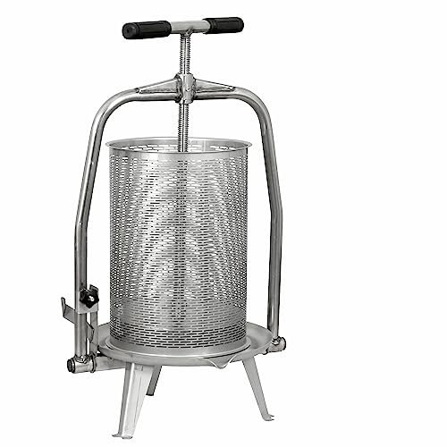 Obstpresse Fischer V22: manuelle Edelstahl Spindelpresse mit 22 L Presskorb, kippbare Spindel, komplett aus Edelstahl