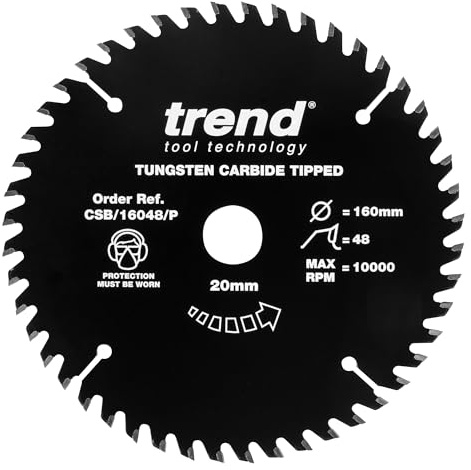 Trend Holz PTFE Kreissägeblatt, 160mm Durchmesser, 20mm Bohrung, 48 Zähne, HW, 2,2mm Schnittbreite, CSB/16048/P