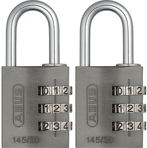 ABUS Zahlenschloss 145/30 Titanium - Kofferschloss, Spindschloss u. v. m. - Aluminium-Vorhängeschloss - individuell einstellbarer Zahlencode - ABUS-Sicherheitslevel 3 (Packung mit 2)