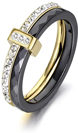 BISONBLUE Ringe Damen Damenschmuckring Rings Herren Geschenk Mode schwarz weiß Keramik Kristall Eheringe für Frauen Mädchen Böhmen Ring