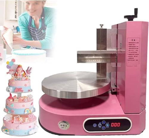 DPLXFPP Semi Automatic Birthday Cake Smoothing Machine, Cake Butter Cream Spreading Machine Ice Cream Smooth Coating Spreading Machine, Baking Birthday Cake Frosting Machine,Pink
