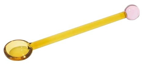 Cucharilla De Vidrio Cucharas agitadoras de vidrio coloridas, varilla mezcladora resistente al calor, cucharadita for café, té, yogur, helado, sal, azúcar, aperitivo, postre Cucharadita (Color : Yell