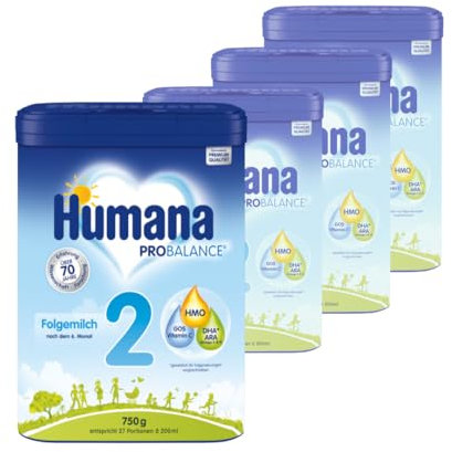 Humana PROBALANCE Folgemilch 2, nach dem 6. Monat, Babynahrung im Anschluss an das Stillen oder einer Anfangsnahrung, ideal zum Zufüttern oder als alleinige Milchnahrung, 4 x 750 g
