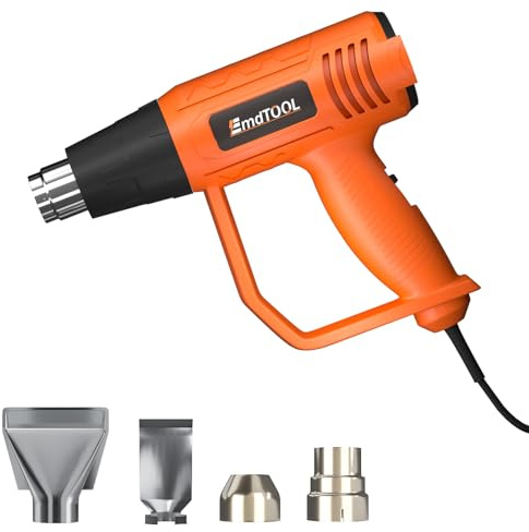 Pistola ad aria calda da 2000 W, doppia temperatura alta/bassa 300 °C e 600 °C, portata d'aria 300 l/min e 500 l/min, pistola termica con 4 ugelli, arancione