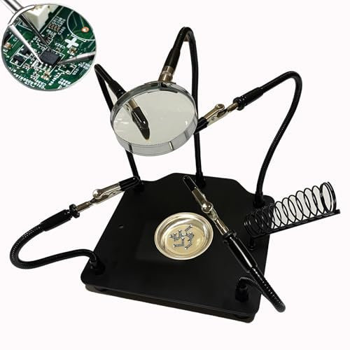 Station de soudage avec loupe troisième main Outil de soudage PCB Carte de soudage - Plaque de base robuste | Quatre bras flexibles