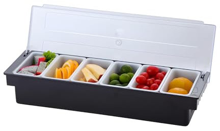 Eidoct Trays Detachable Topping Station, Detachable Pizza Ingredients Condiment Dispenser Seasoning Box, Reusable Ice Condiment Serving Container For Home Restaurant (6 Compartments)