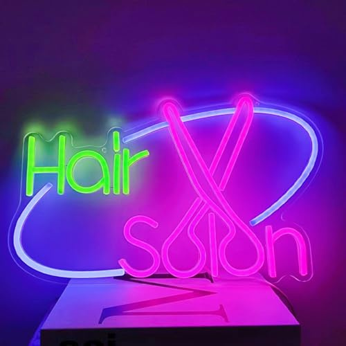 Neonschild Friseursalon, Dimmbar und zum Aufhängen Leuchtendes Neonschild für Wand und Fensterdekoration, Deko Barbershop Beleuchtung für Salondekoration für Friseure (Friseursalon Pink, Grün+Blau)