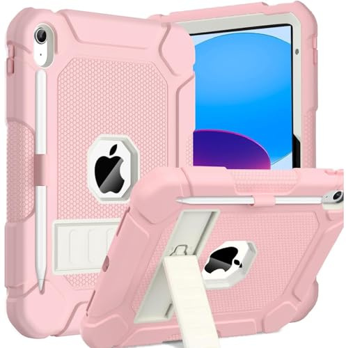 TOPWANT Case for iPad A16 11th Gen 11/10th Gen 10.9 2025/2022, Pink | Heavy Duty Shockproof Rugged Protective Case, Built in Sturdy Kickstand, Pencil Holder