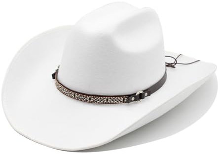 Jiaxu-Hüte White Black Britischer Stil 9,5 cm Krempe Jazzhut Herbst und Winter Wollhut Gekräuselter Cowboy-Filzhut(Weiß)