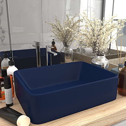 AUVYI Lavabo per ospiti di lusso, colore blu scuro, 41 x 30 x 12 cm, in ceramica, per bagno, mobili, lavabi a mano, per lavanderia, sala cosmetici, garage, posto di lavoro